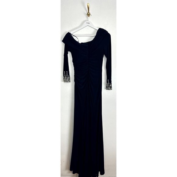 MAC DUGGAL One-Shoulder Long Sleeve Jersey Gown in Midnight Size US 2 - Picture 9 of 14